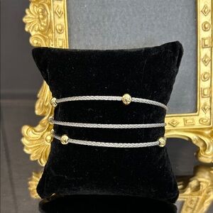 Elegant Two-Tone Cable Wire Bracelet with Gold Bead Accents